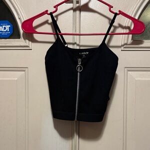 Cotton Candy Black Zippered Crop Top